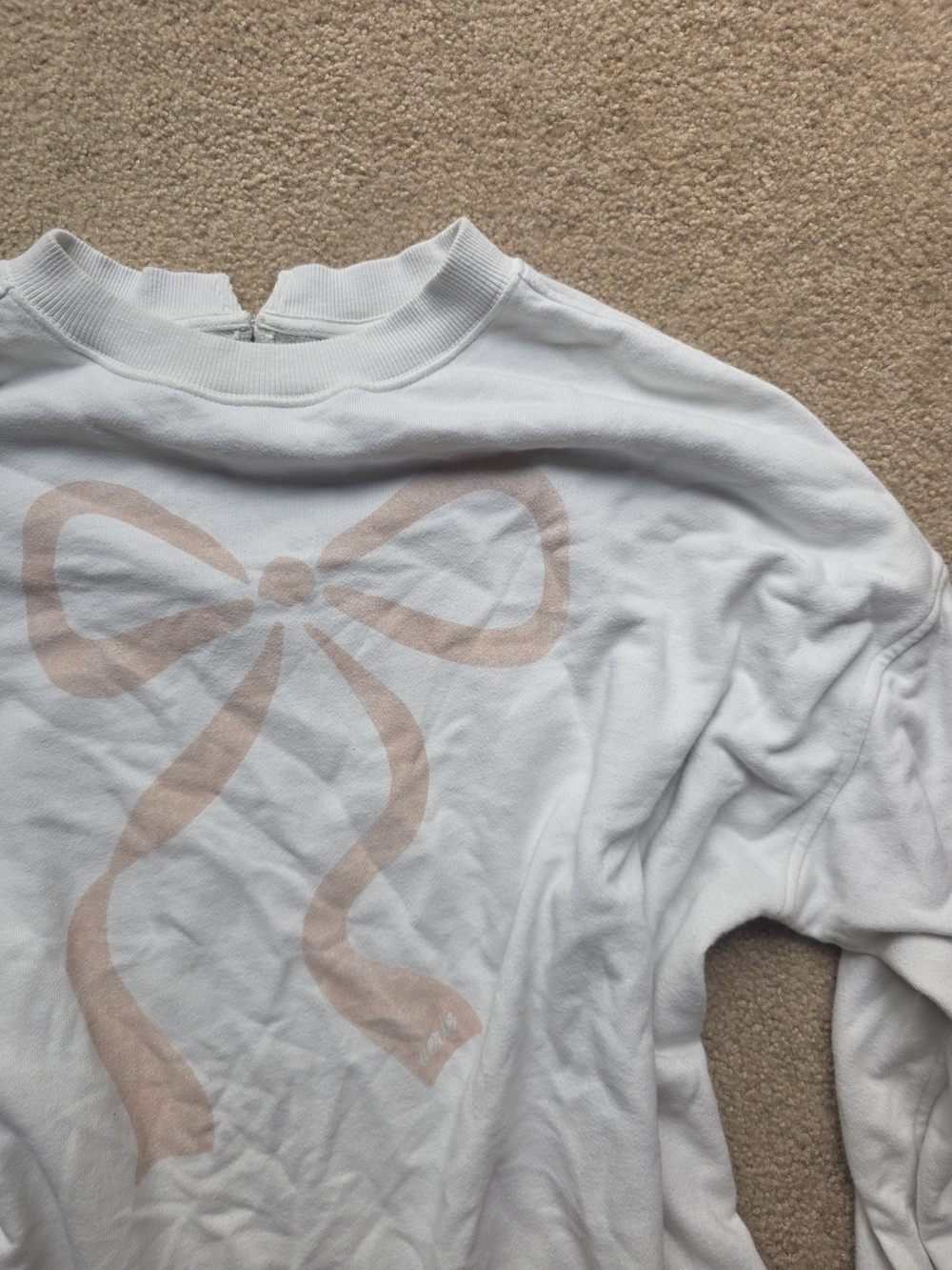 Aerie White Sweatshirt with Blush Bow Graphic